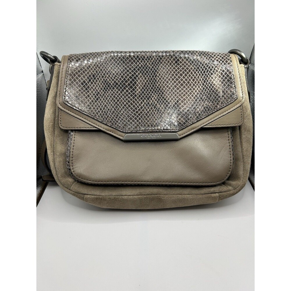 Coach Crossbody Bag Taylor Suede Leather Exotic Python Flap F33396 Bronze